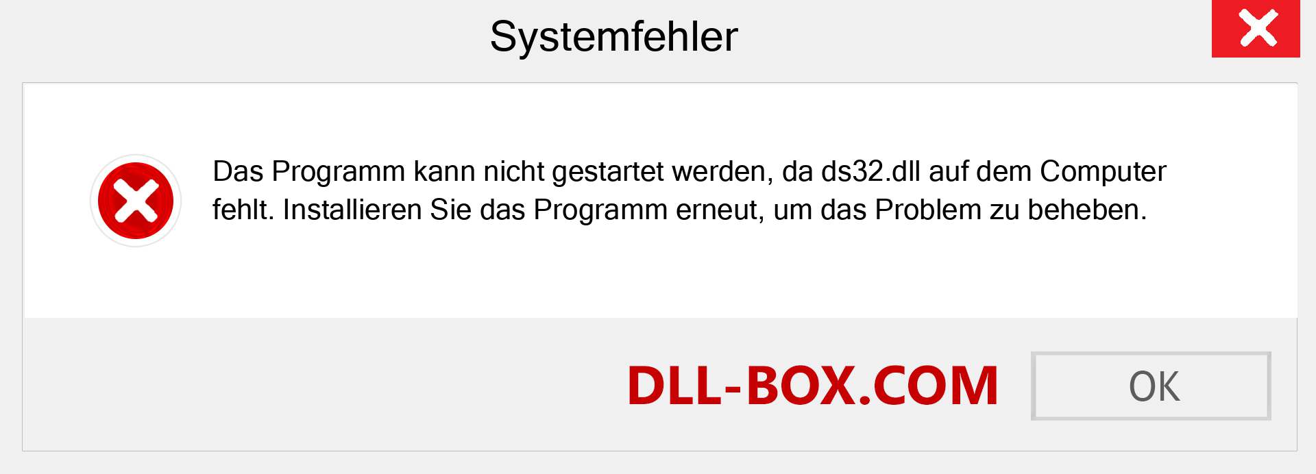 ds32.dll-Datei fehlt?. Download für Windows 7, 8, 10 - Fix ds32 dll Missing Error unter Windows, Fotos, Bildern